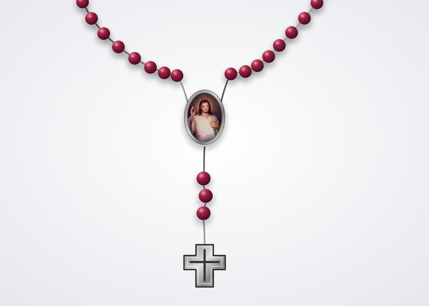 El rosario de la Divina Misericordia de Umbral: cuentas rojas, la medalla de Jesús Misericordioso y el crucifijo