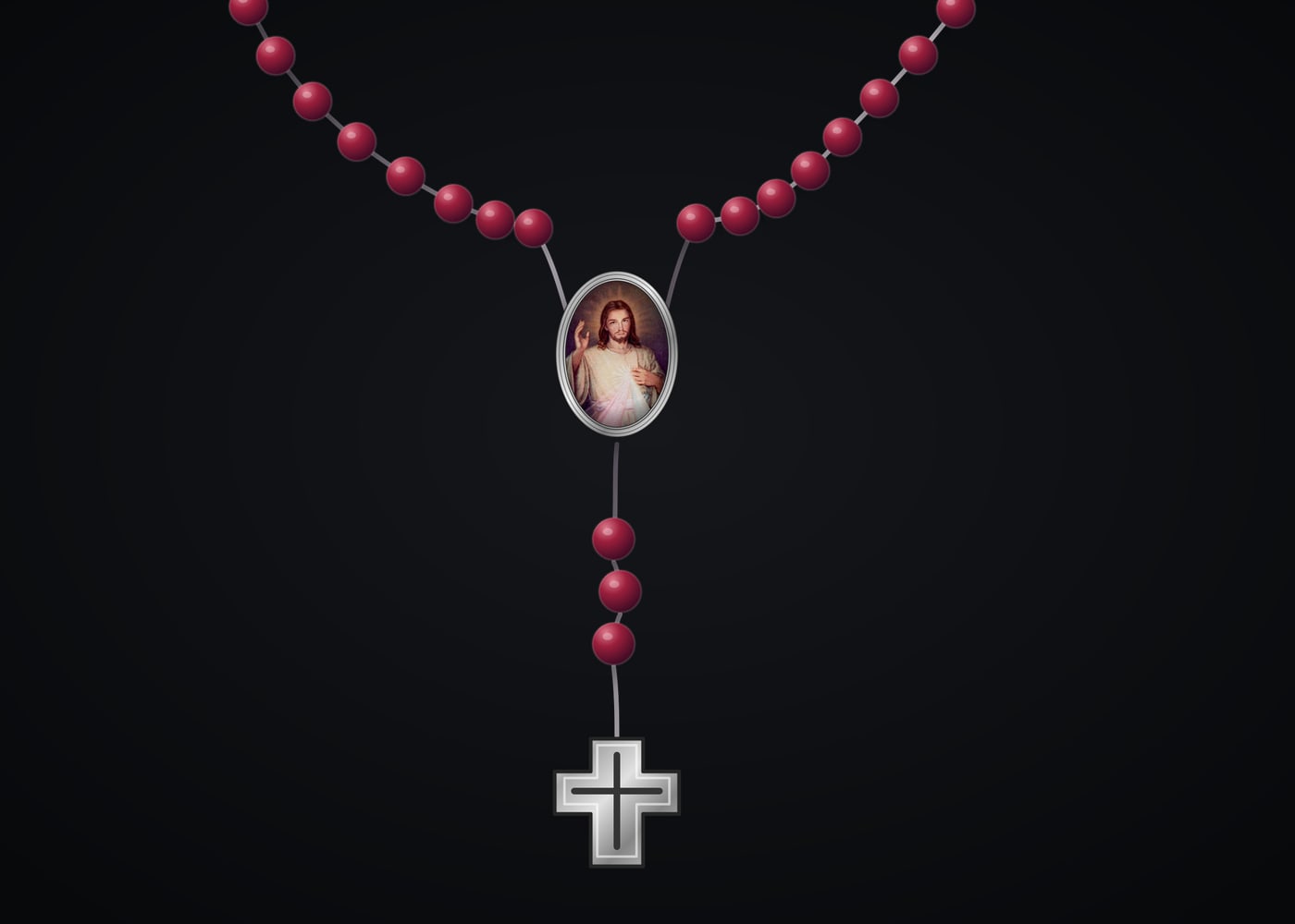 El rosario de la Divina Misericordia de Umbral: cuentas rojas, la medalla de Jesús Misericordioso y el crucifijo