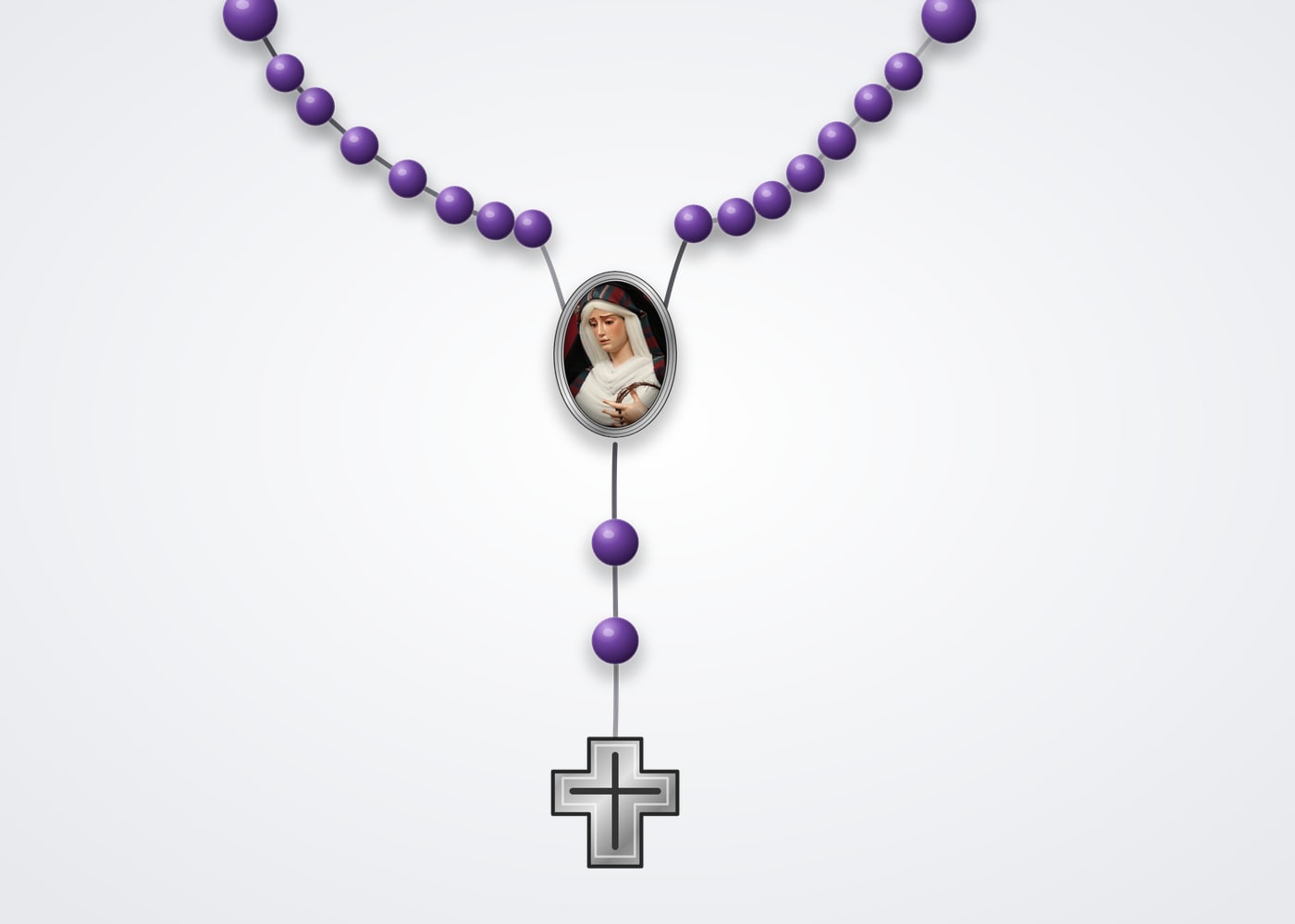 El rosario de los Dolores de Umbral: cuentas violetas, la medalla de la Dolorosa y el crucifijo