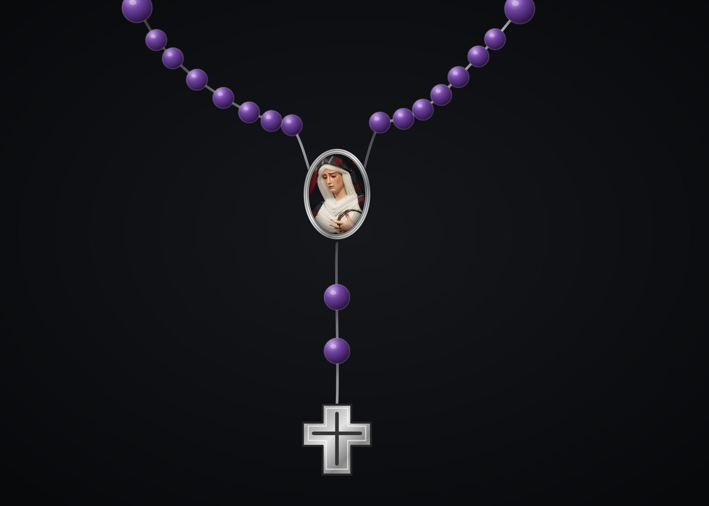 El rosario de los Dolores de Umbral: cuentas violetas, la medalla de la Dolorosa y el crucifijo